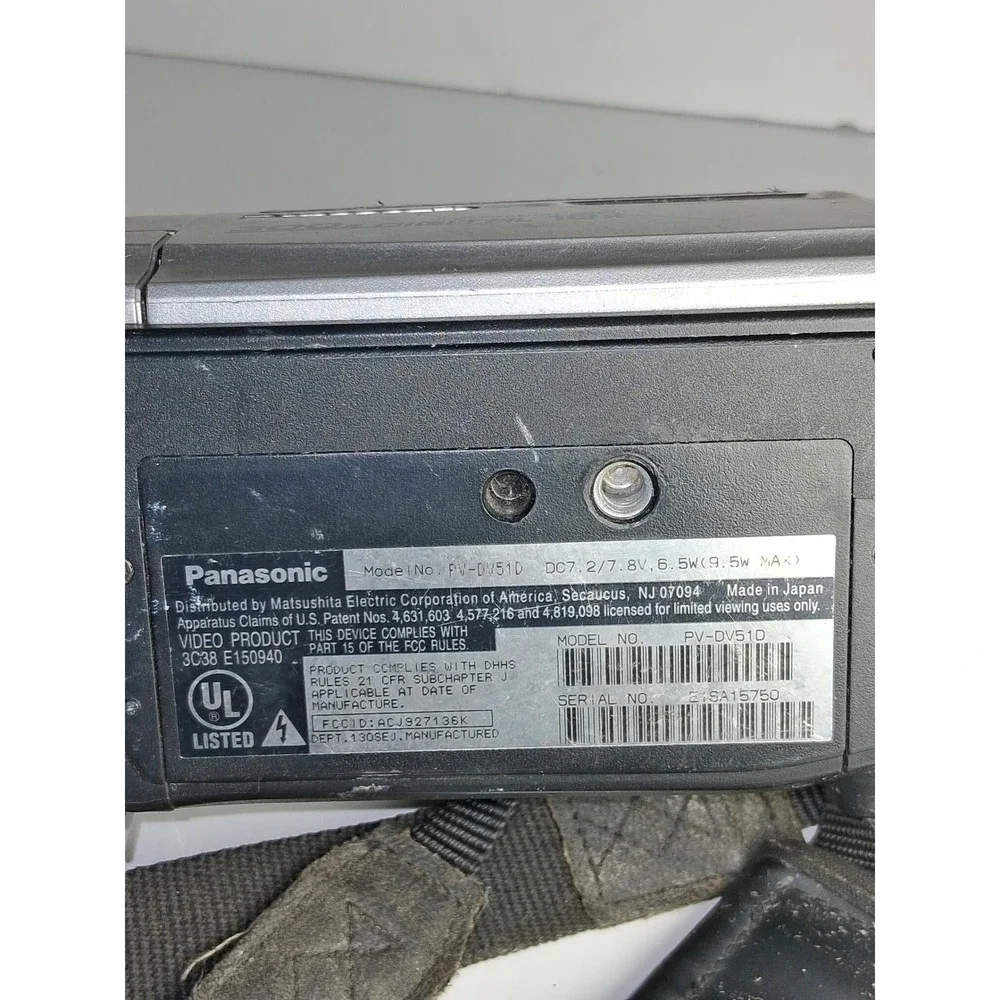 Panasonic PV-DV51D Palmcorder MiniDV Camcorder 18x Optical 300x untested